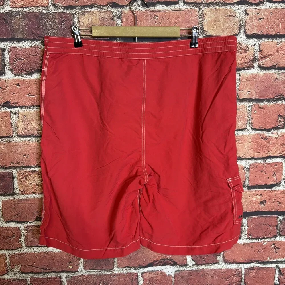 Vtg Polo Ralph Lauren Swim Trunk Shorts Men Sz XXL 2X Red Navy Pony Cargo Pocket